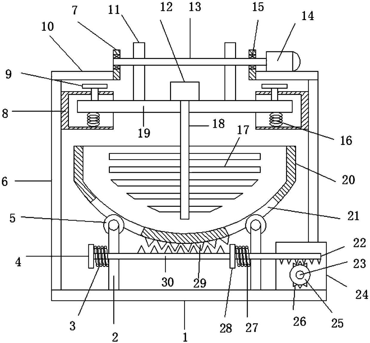 Half-moon-shaped concrete swinging stirring device for building construction