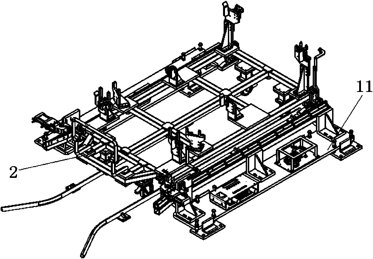 Line feeding positioning system and line feeding positioning method for three big assemblies of lower vehicle body