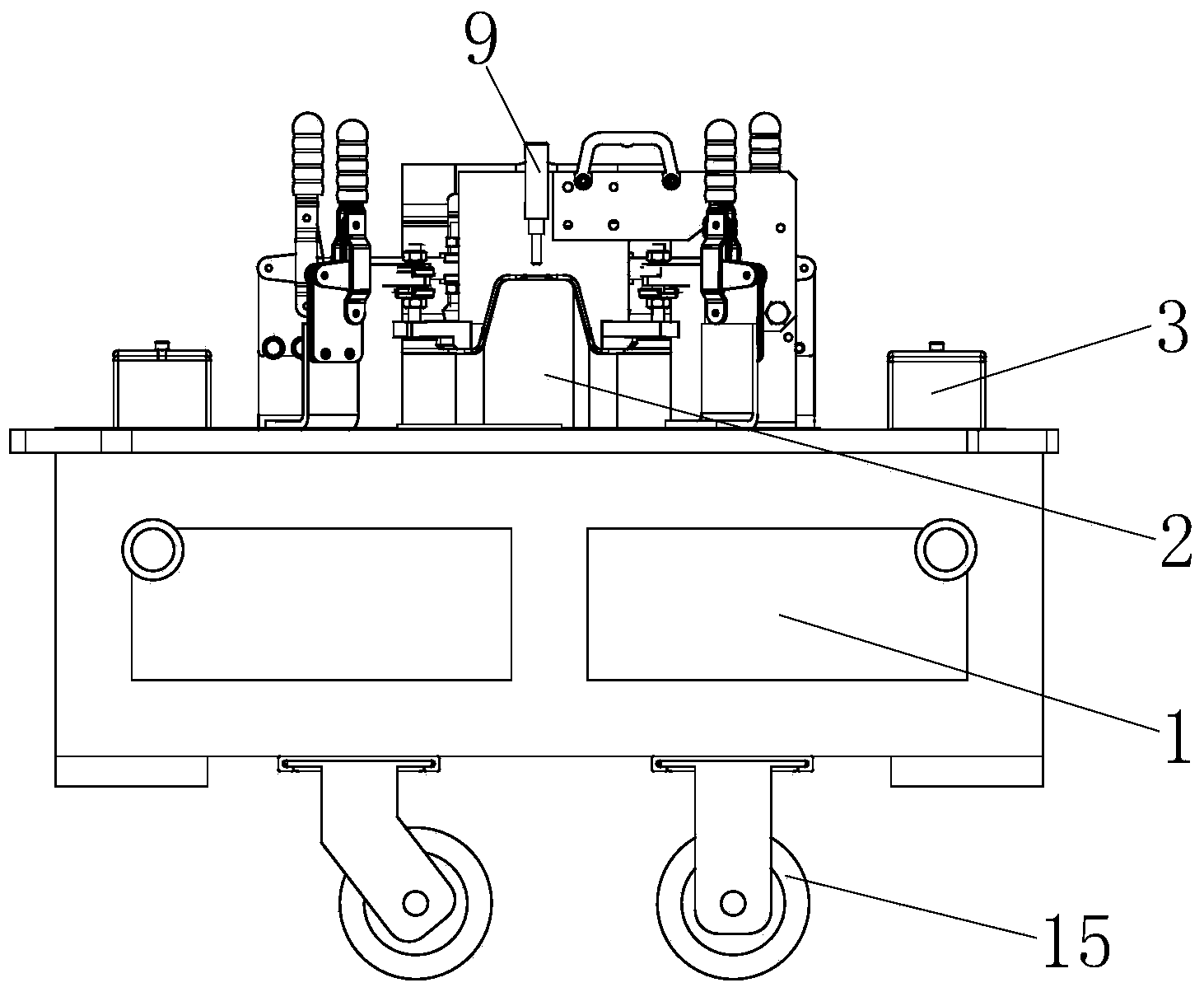 Test tool for upper crossbeam connecting plate at back of automotive floor