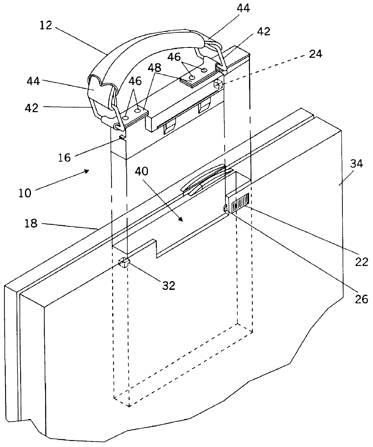 Removable carry handle and adapter for portable computer