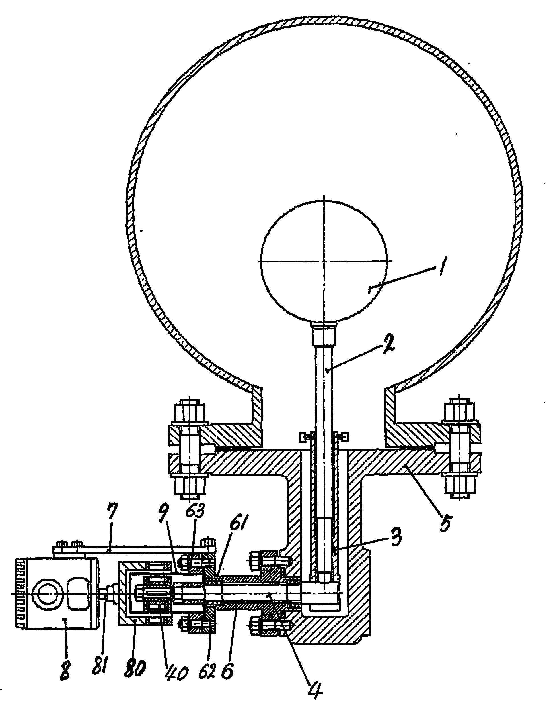 Rotating shaft magnetic coupling type inner float ball level gauge