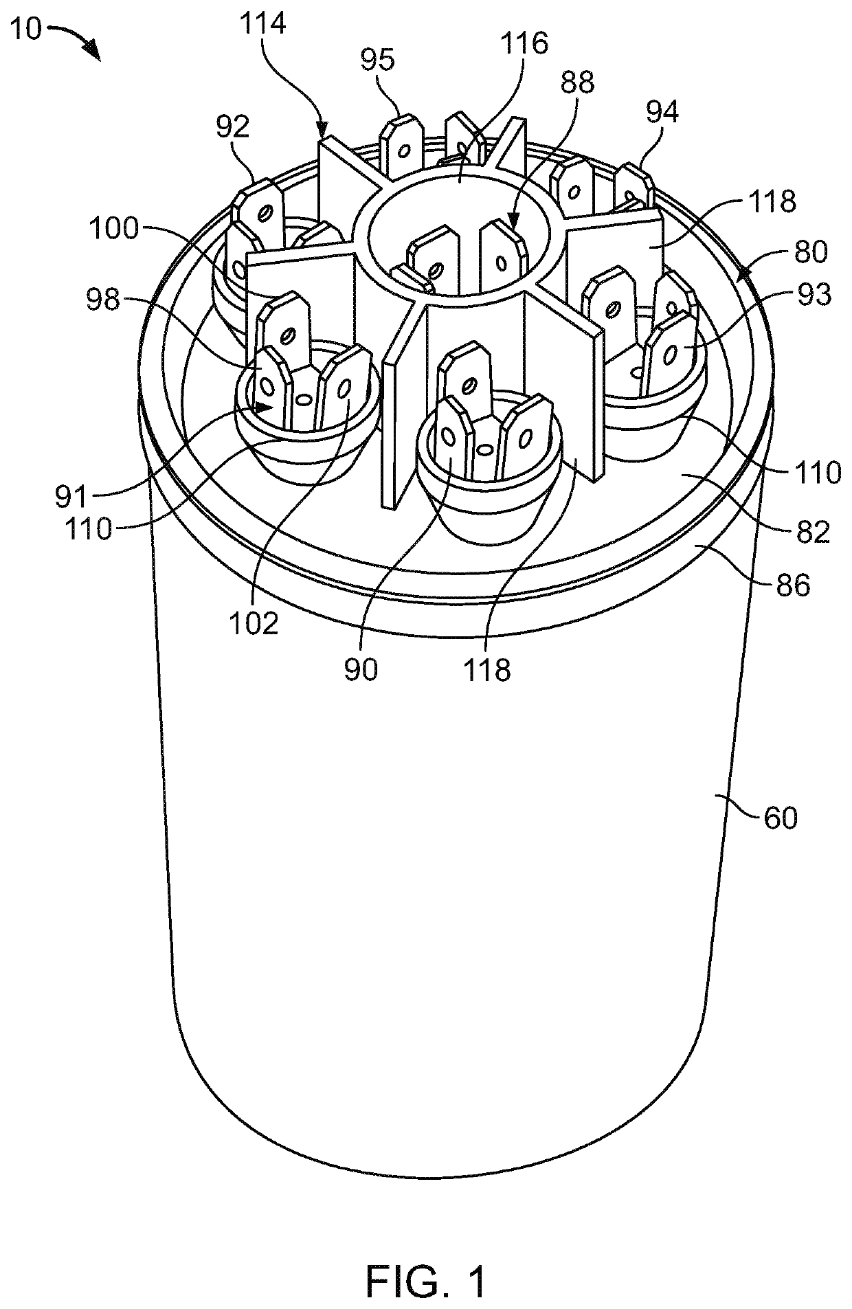 Capacitor with multiple elements for multiple replacement applications