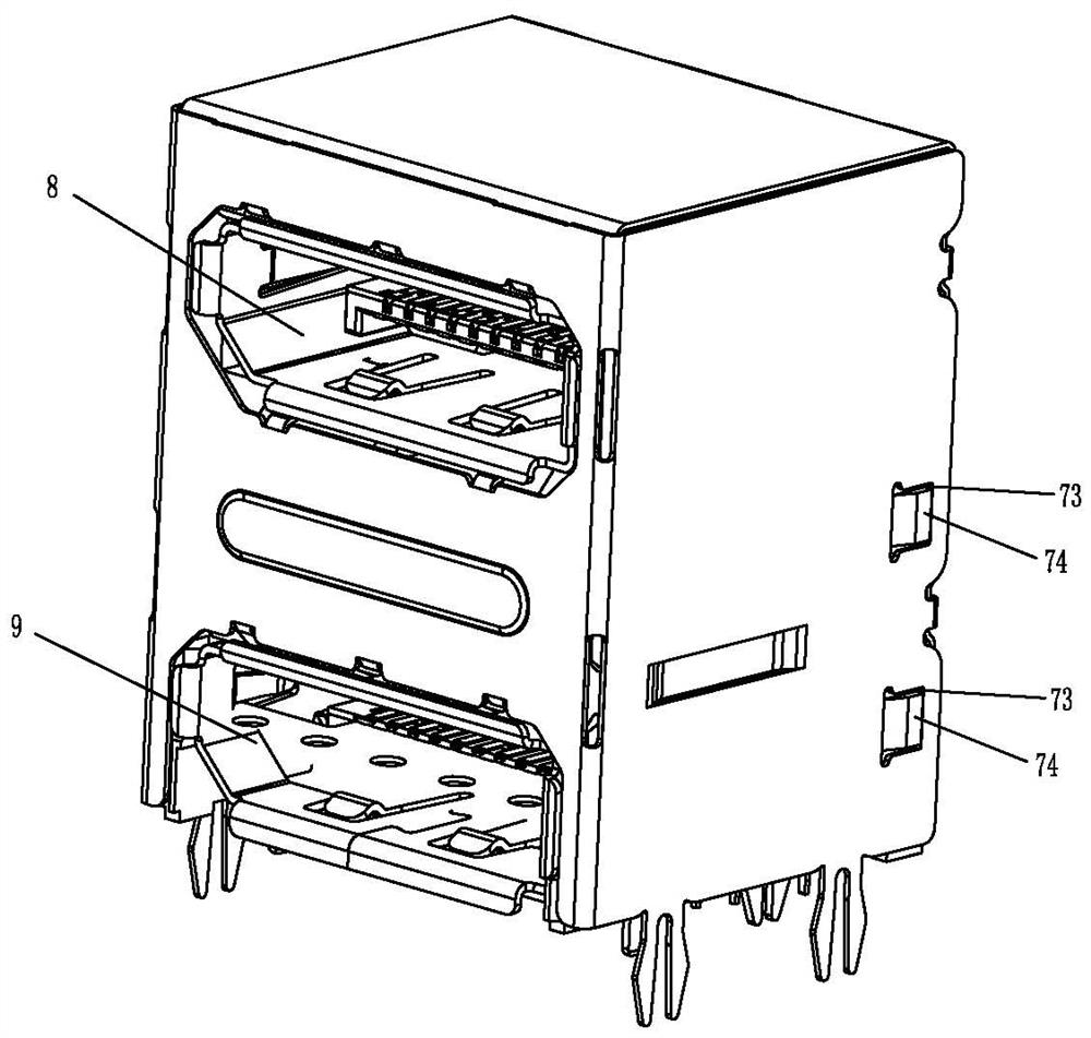 Double-layer DP connector and manufacturing process thereof[