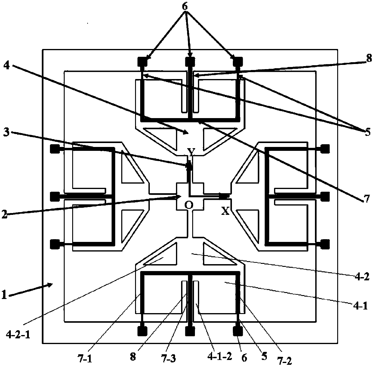 MEMS piezoresistance type two-axis acceleration sensor chip and preparing method thereof