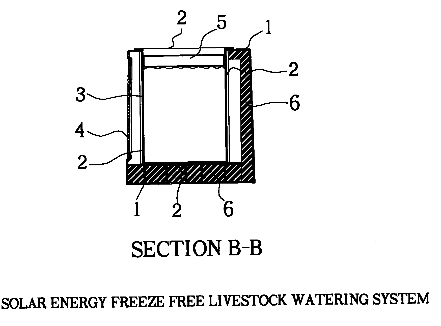 Solar energy freeze free livestock watering system