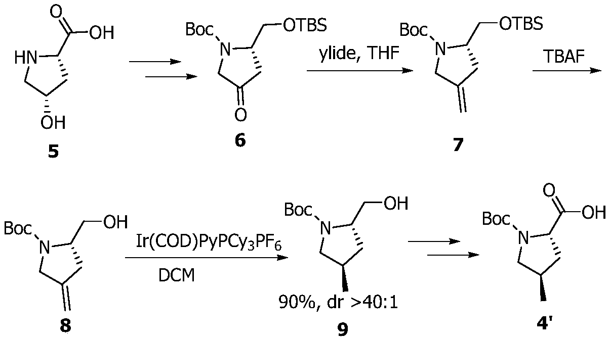 Preparation method of medical intermediate, namely N-Boc-trans-4-methyl-L-proline methyl ester