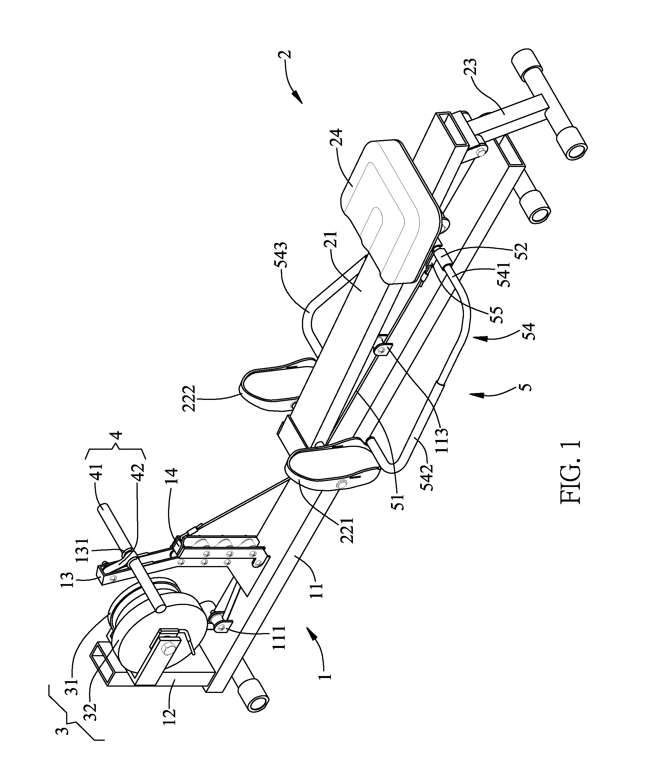 Exercise device for rowing motion simulation