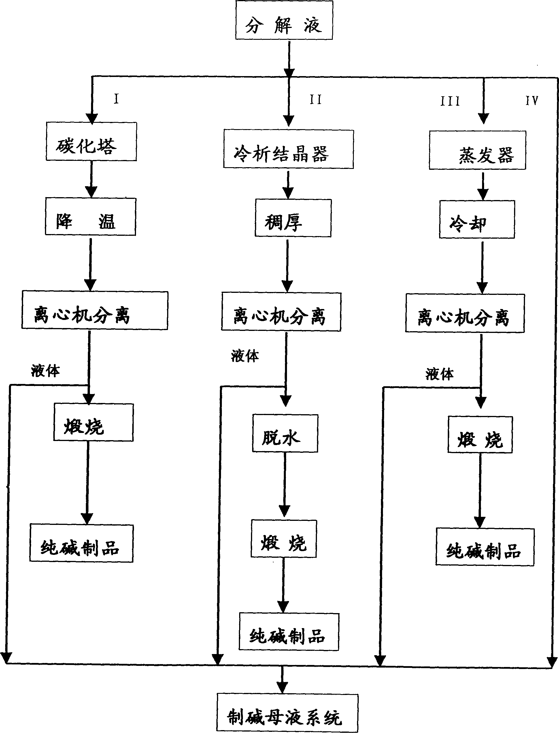 Decomposition liquid recovering technology in heavy sodium carbonate