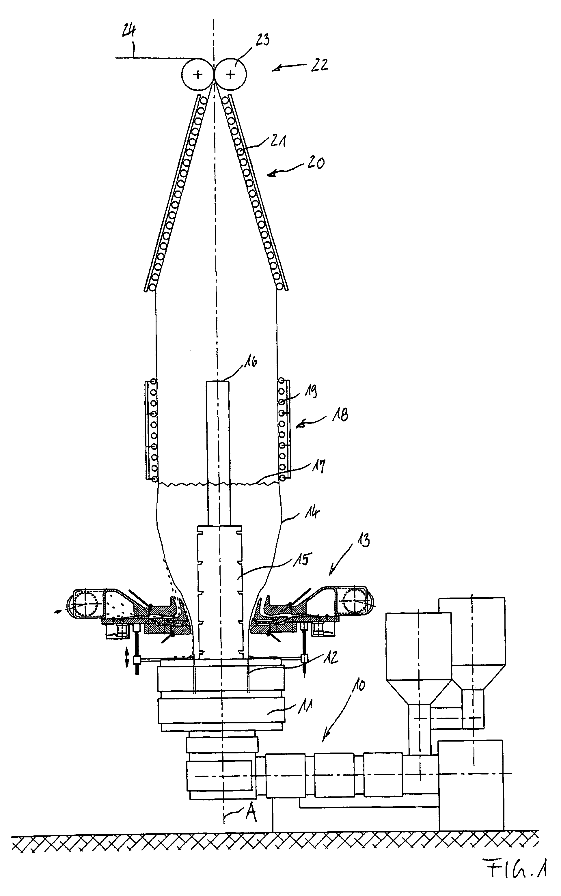 Method of and device for cooling blown film during the production of blown film