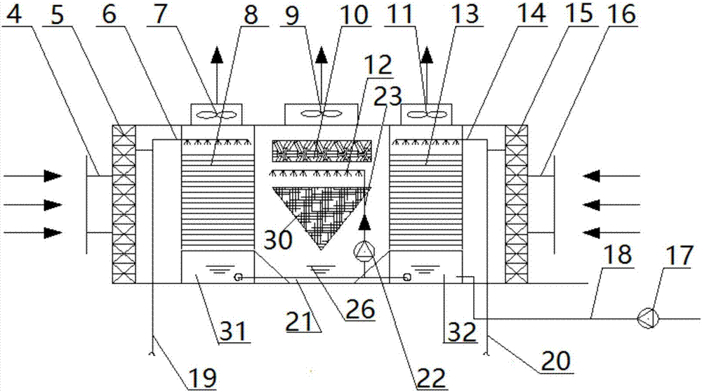 Photovoltaic power generation-combined water side evaporative cooling temperature reducing system for radiation terminal