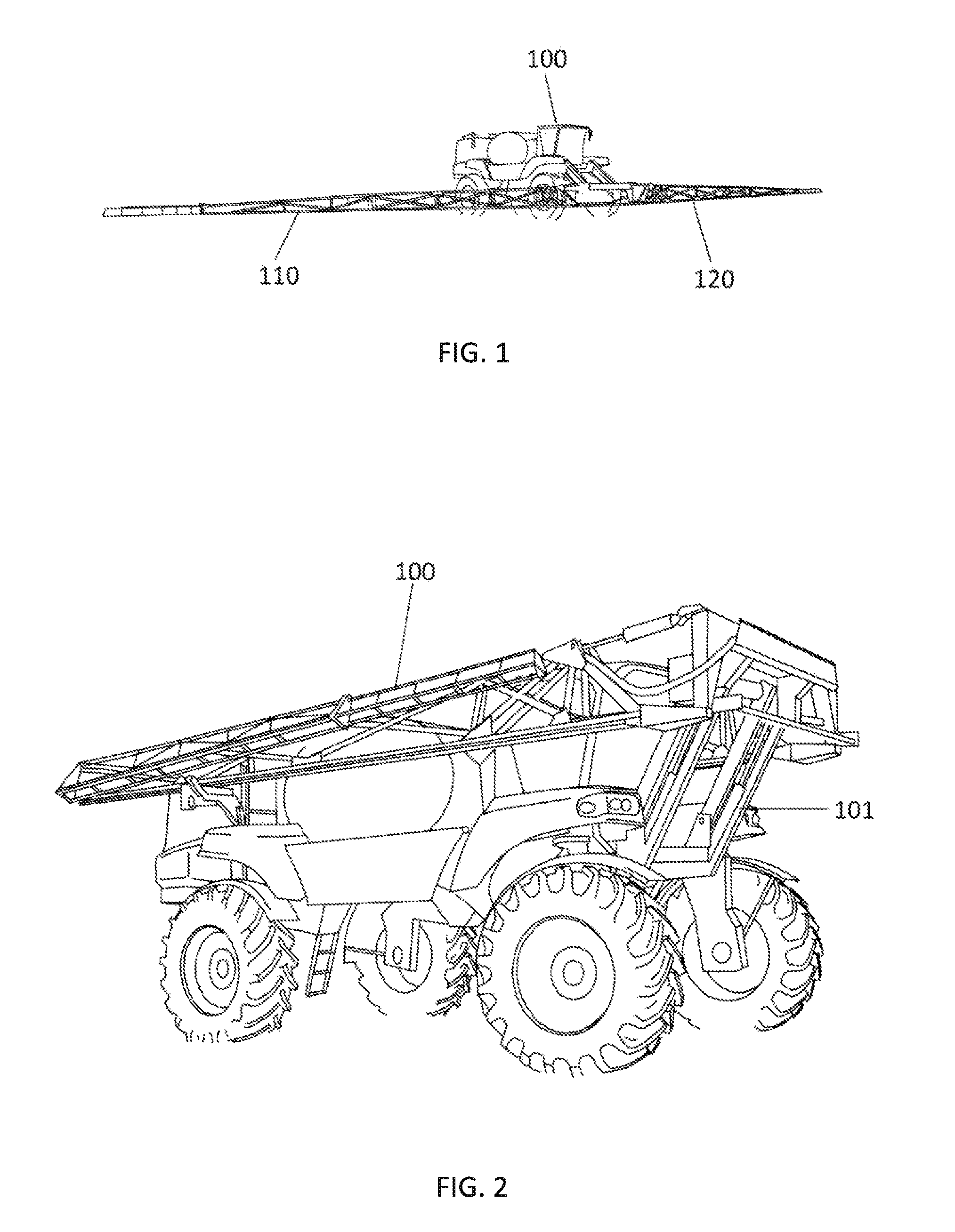 Planar linkage, methods of decoupling, mitigating shock and resonance, and controlling agricultural spray booms mounted on ground vehicles