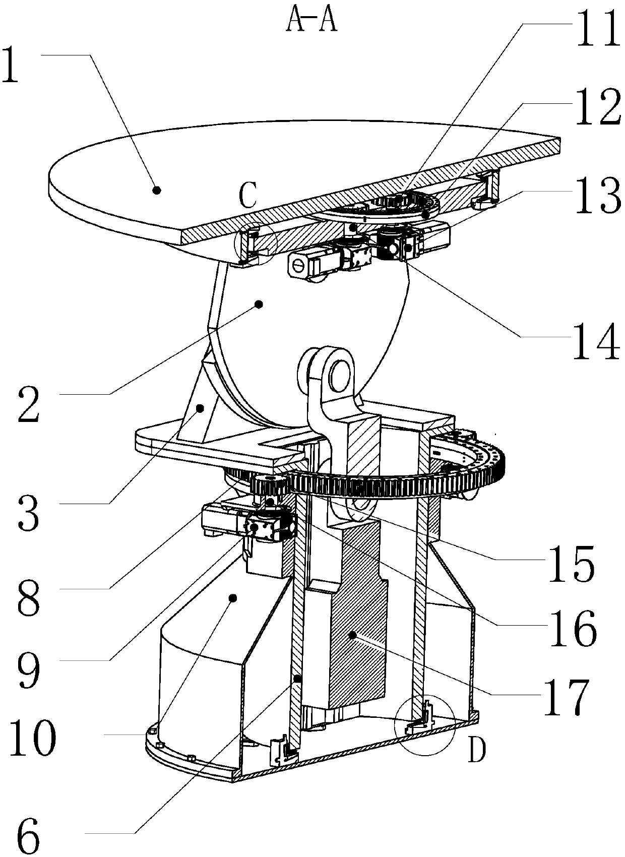 Heavy load three-dimensional rotating table capable of balancing overturning moment