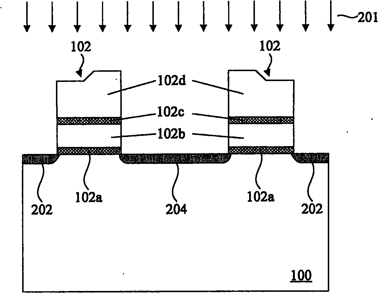 NOR type flash memory structure with double ion implantation and manufacturing method thereof