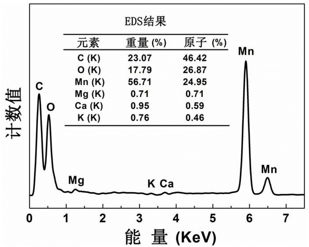 Spherical hollow porous MnO/C composite material and application thereof