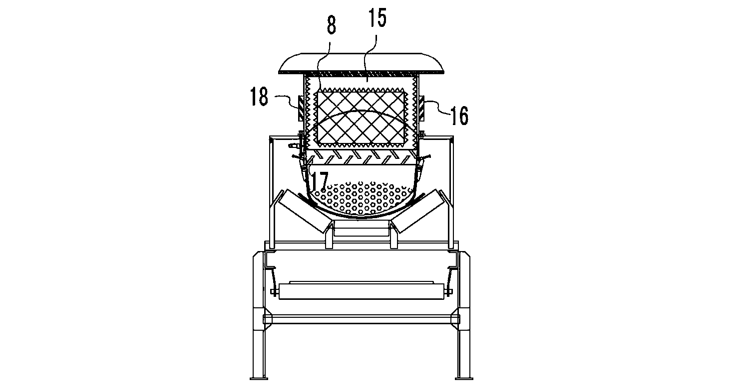 Open type belt conveying fall point unpowered dust removal system