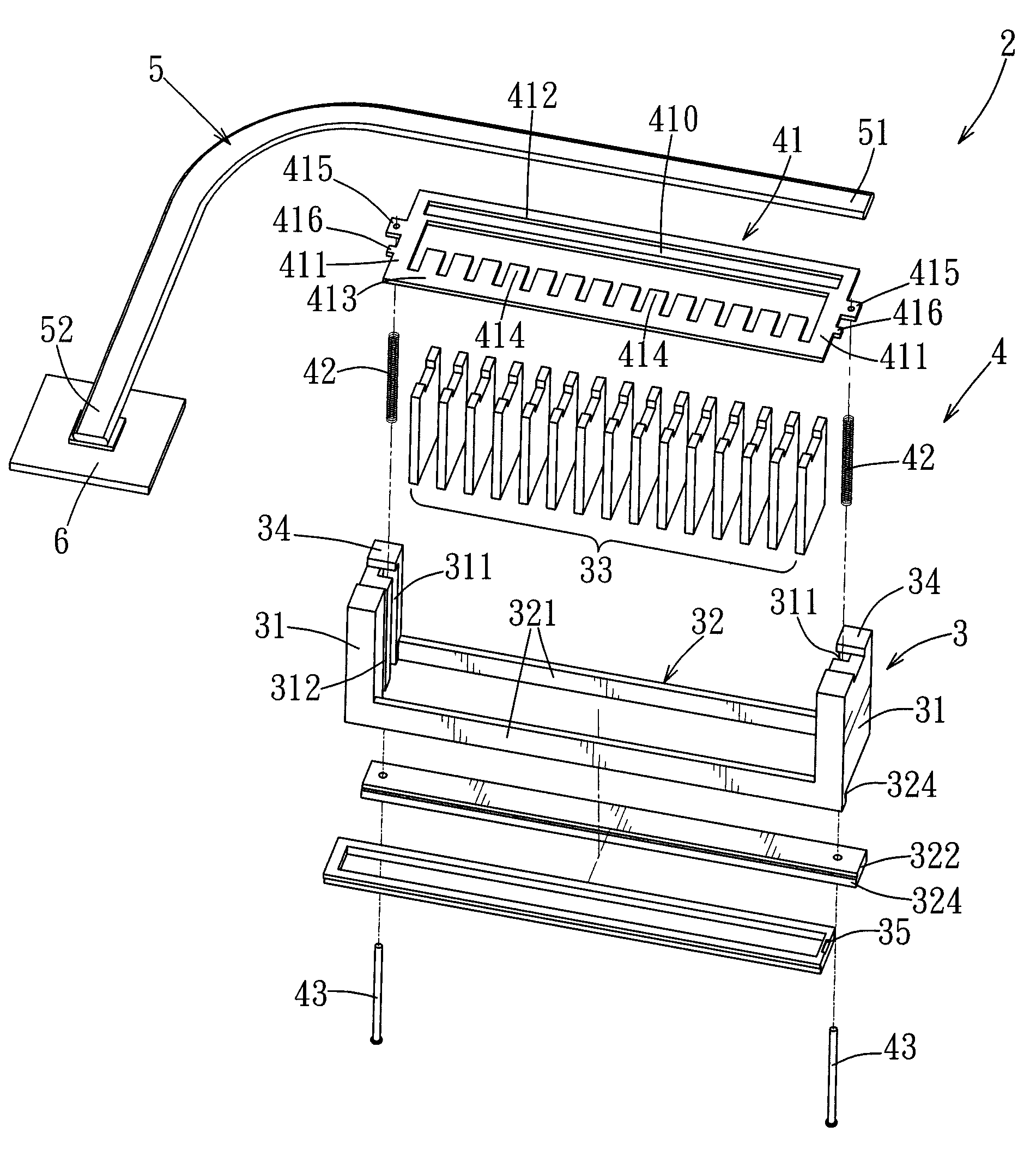 Heat-dissipating module having a dust removing mechanism, and assembly of an electronic device and the heat-dissipating module