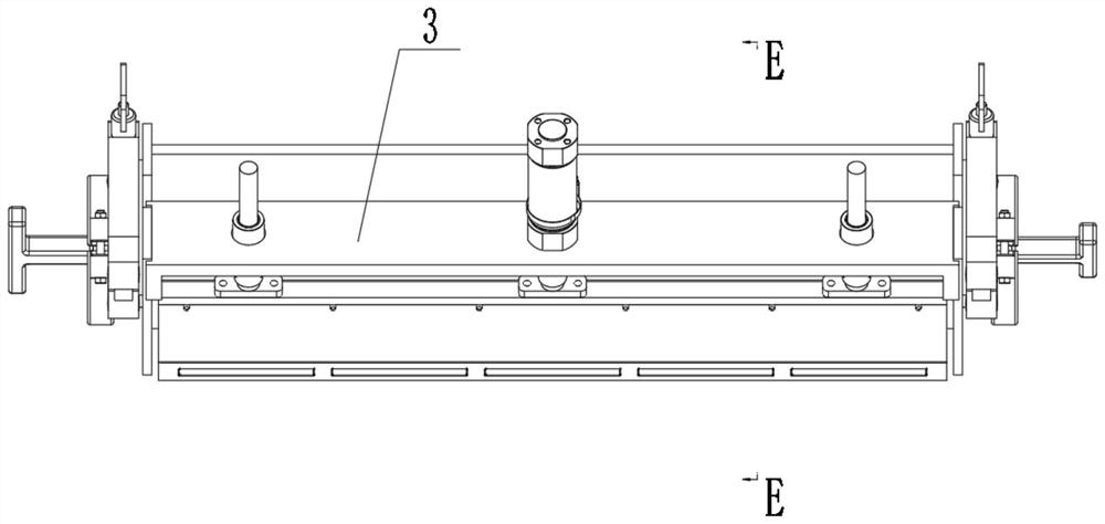 A material distribution device for a meat strip extruder