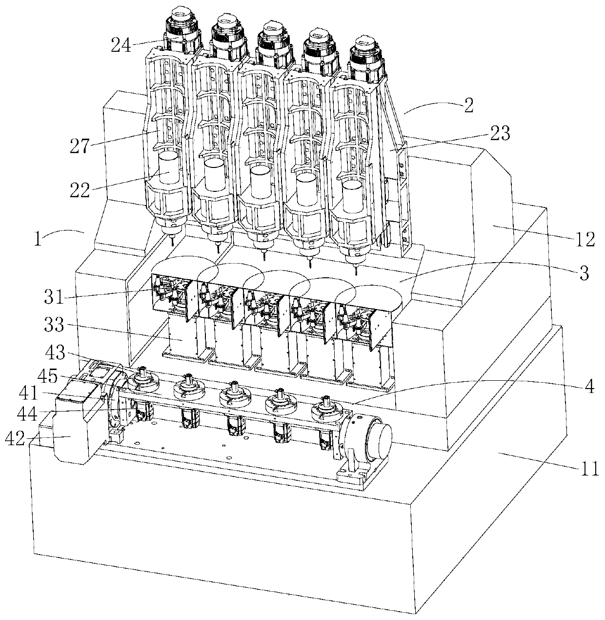 Tandem type multi-spindle machining center and numerical control machining method