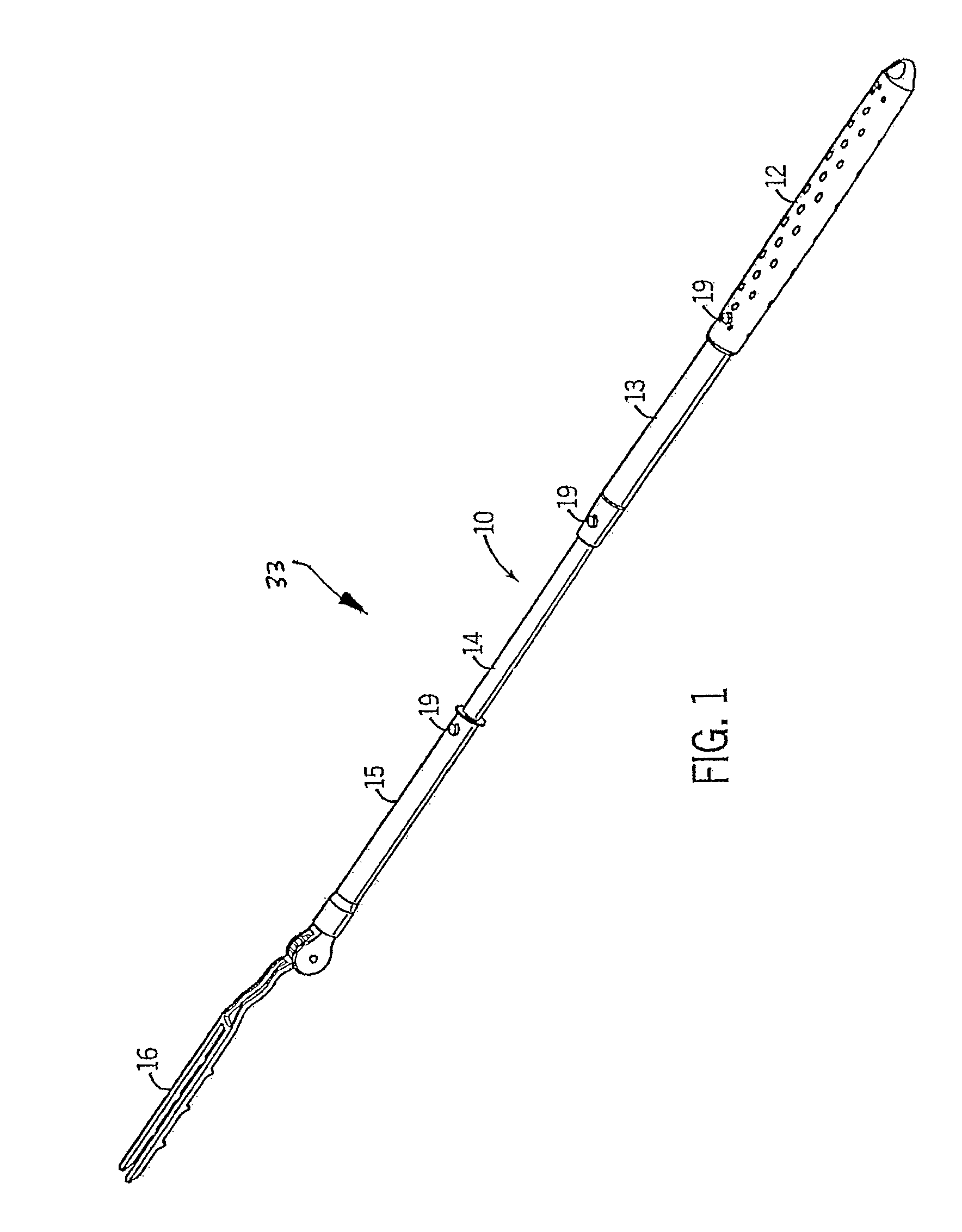 Extendable cleaning implement having two support heads