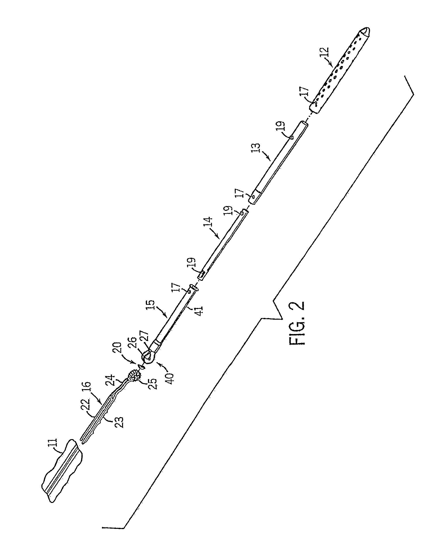 Extendable cleaning implement having two support heads