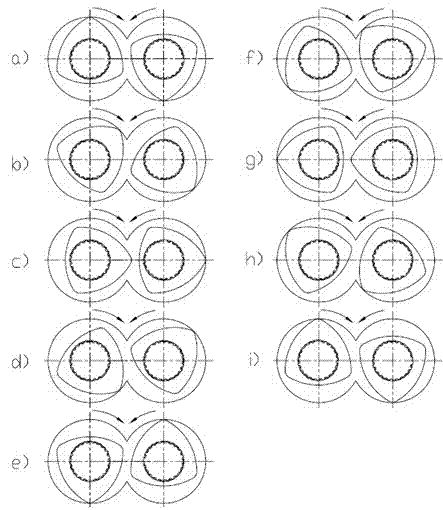 Three-head screw element and twin-screw extruder using the element