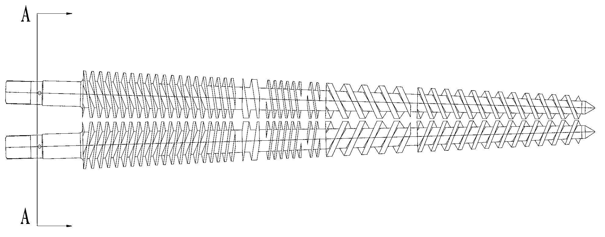 Material extrusion structure and material extrusion method of double-crew extruder