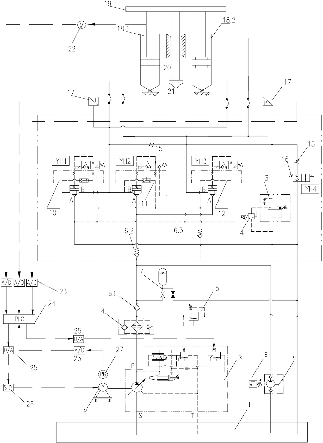 Internal mixer upper jacking bolt oil cylinder hydraulic control system