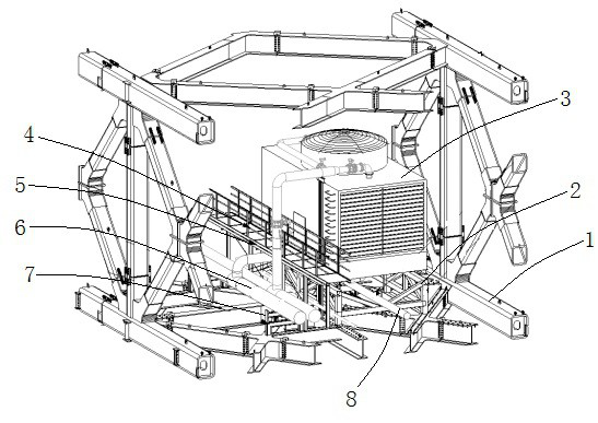 A construction method for integral lifting of cooling tower system and steel corridor