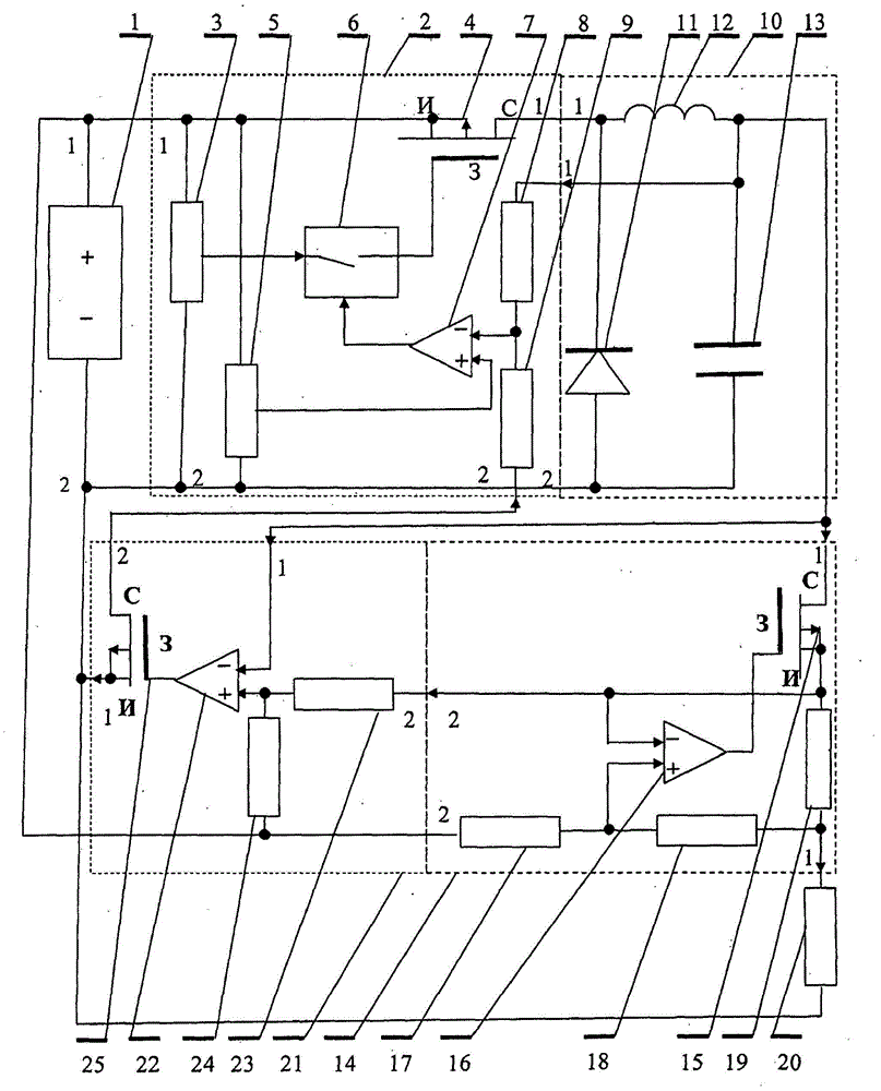 Device for producing direct current passing into load power-supply circuits