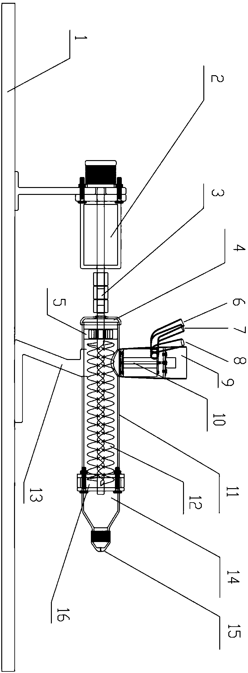 Dual spiral heating wire drawing machine added with underactuation stirring structure