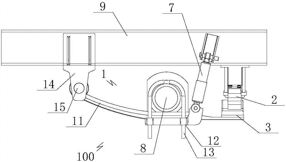 Suspension structure with transverse composite leaf spring