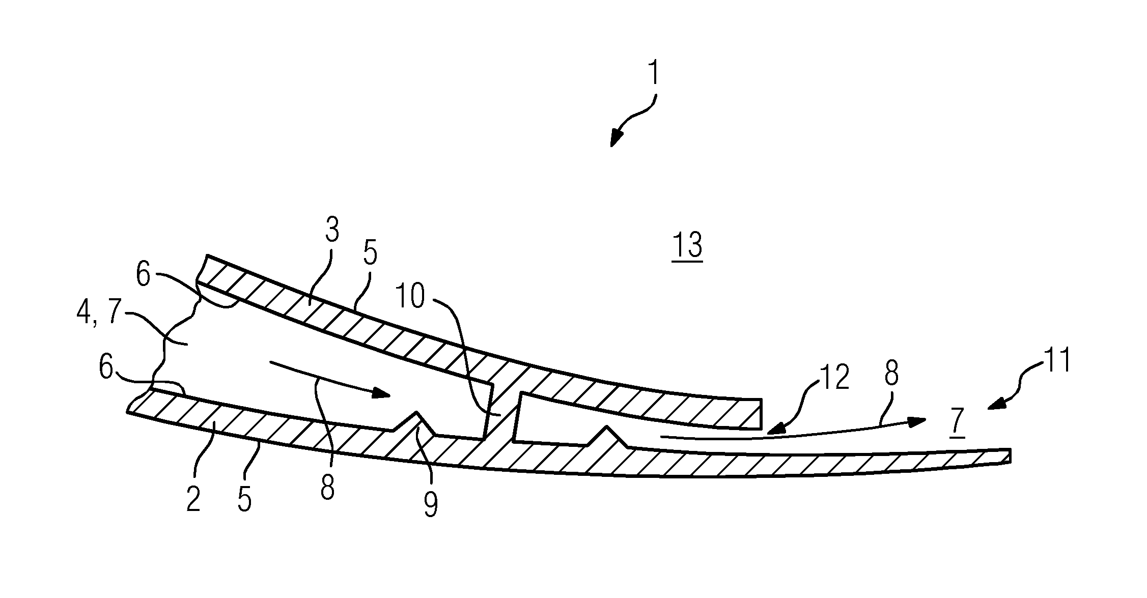 Cooled turbine guide vane or blade for a turbomachine