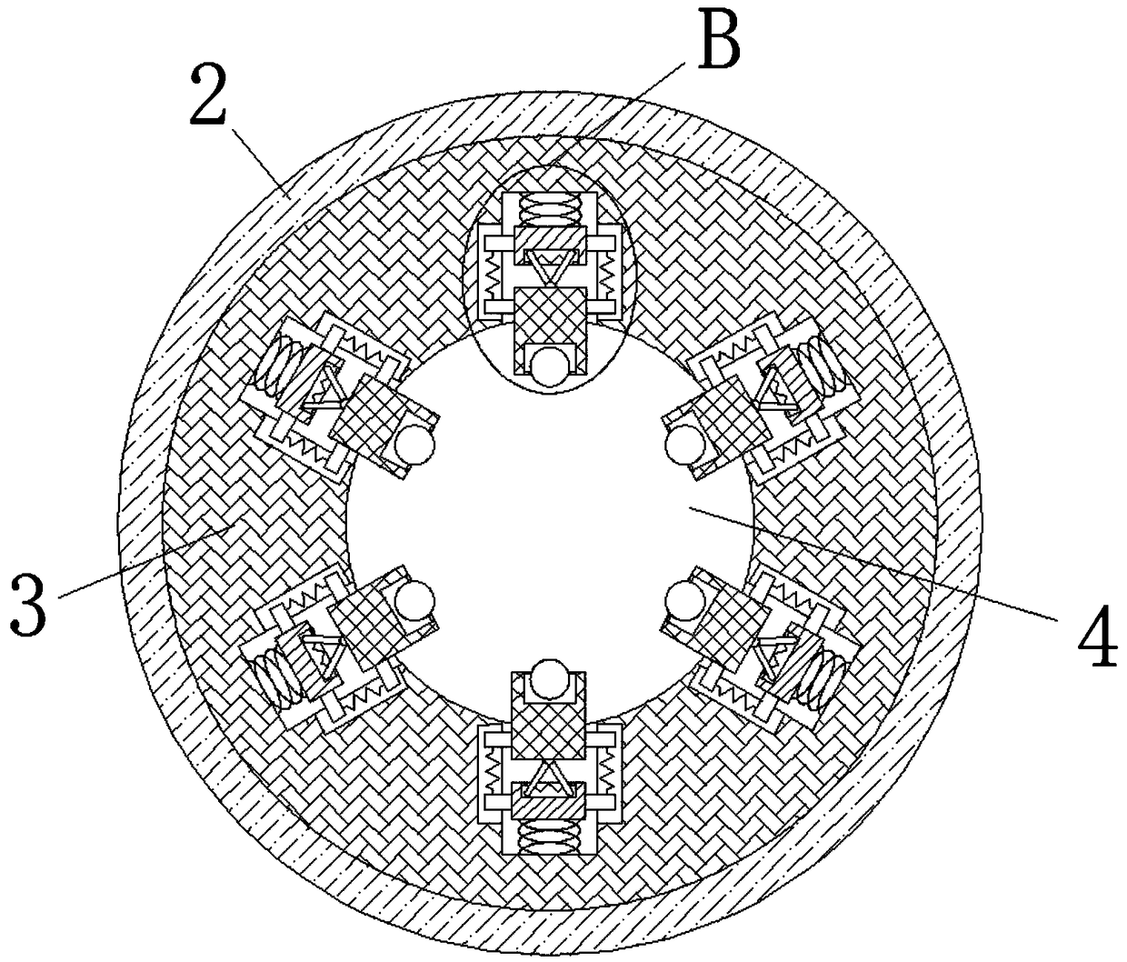 Wire harness discharge device capable of avoiding wear of skin of wire harness