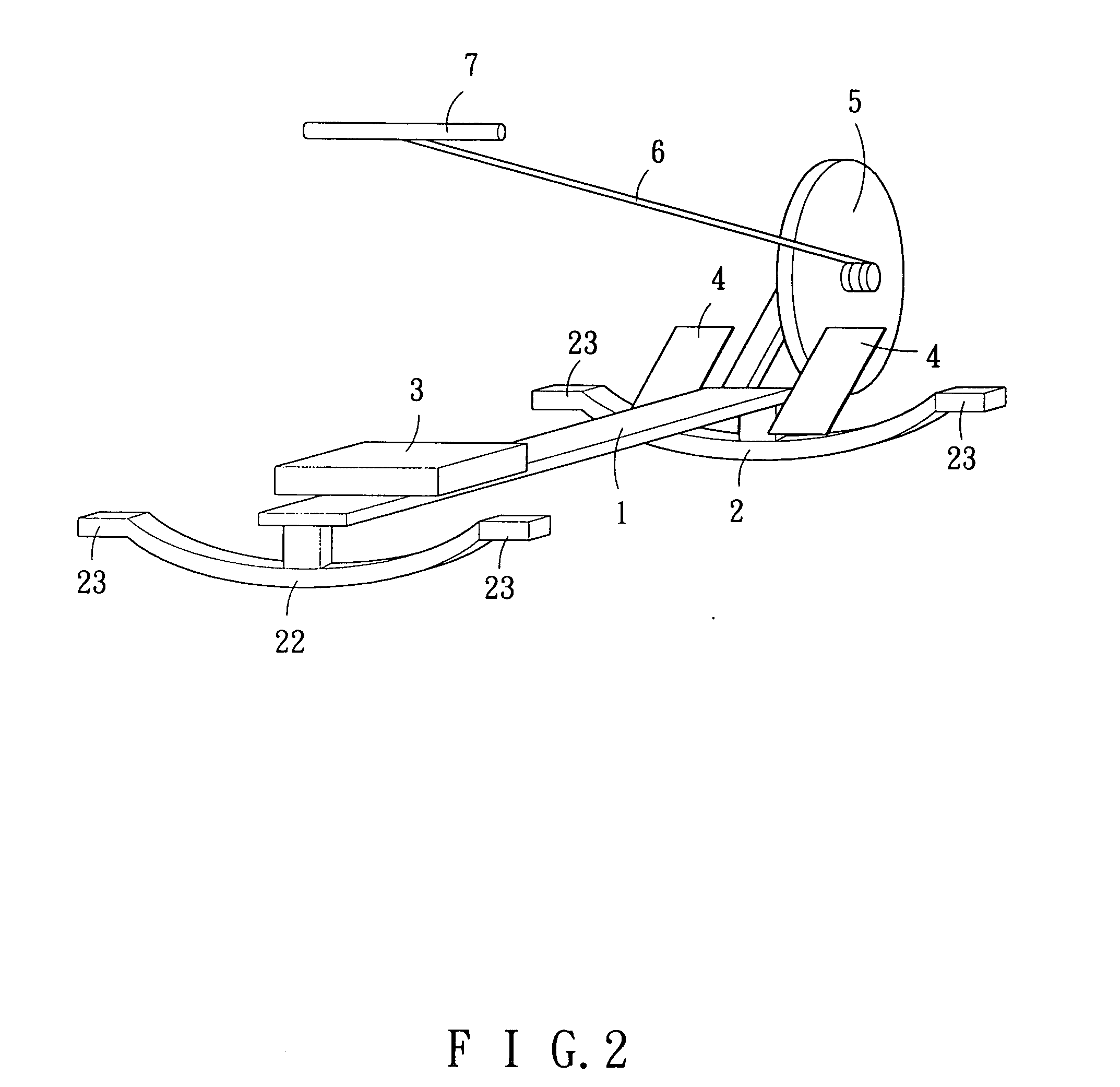 Swinging implement for simulating rowing exercises