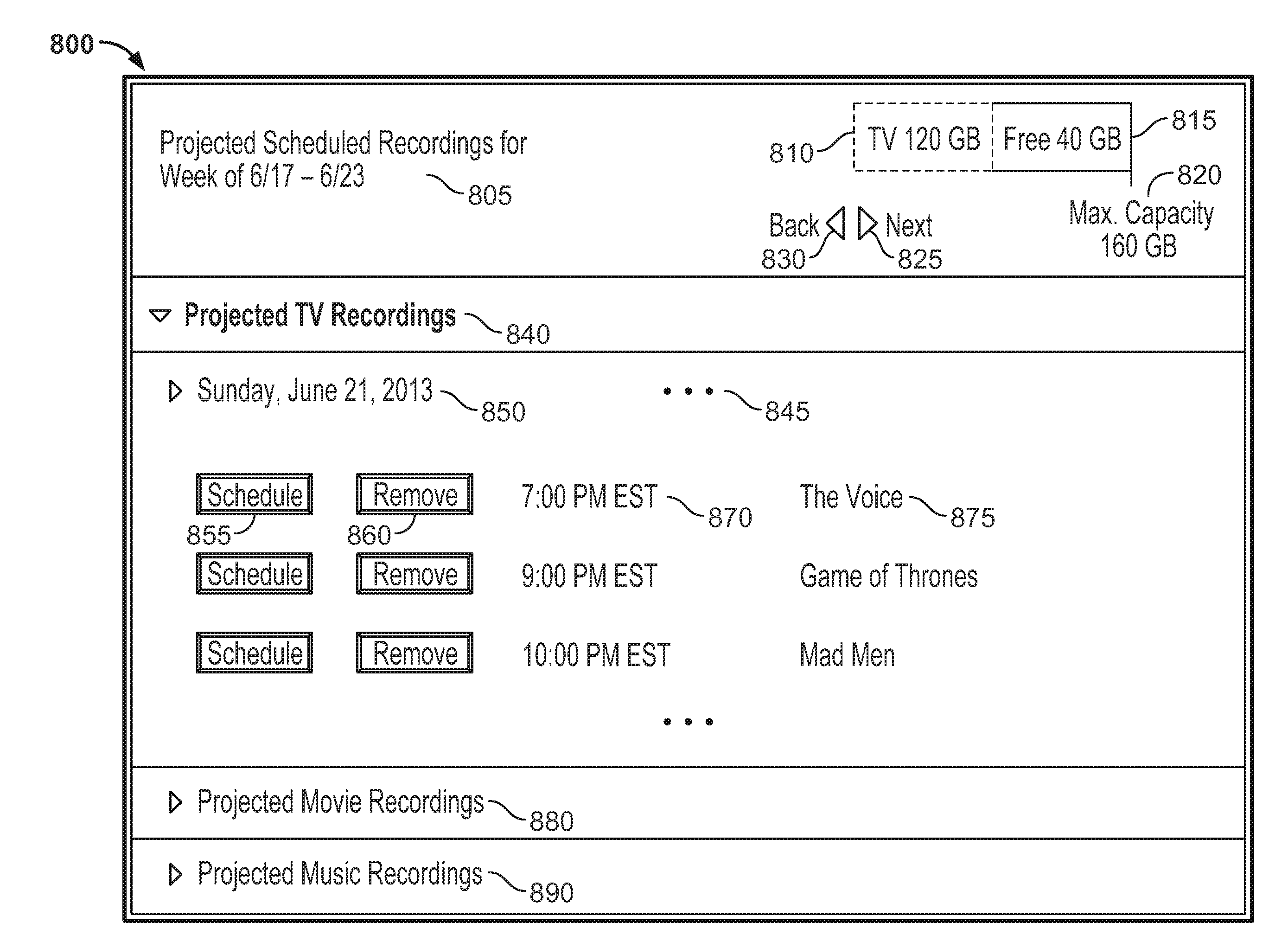 Systems and methods for visualizing storage availability of a dvr