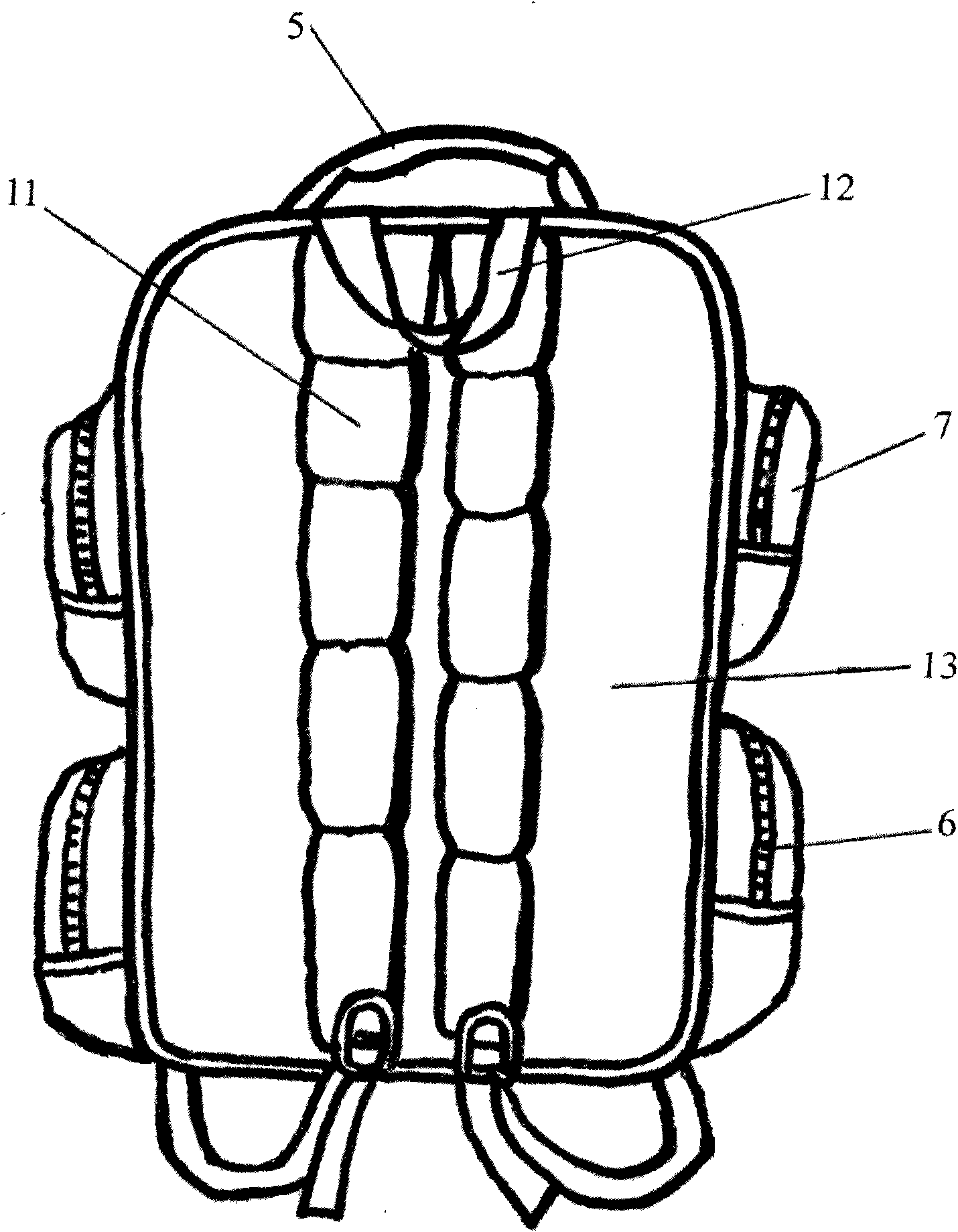 Backpack with reticulate pattern strips and six pockets