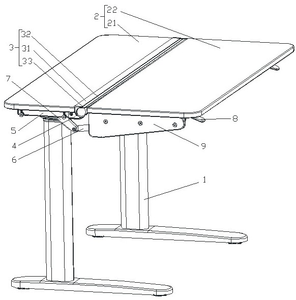 Desk capable of being overturned downwards