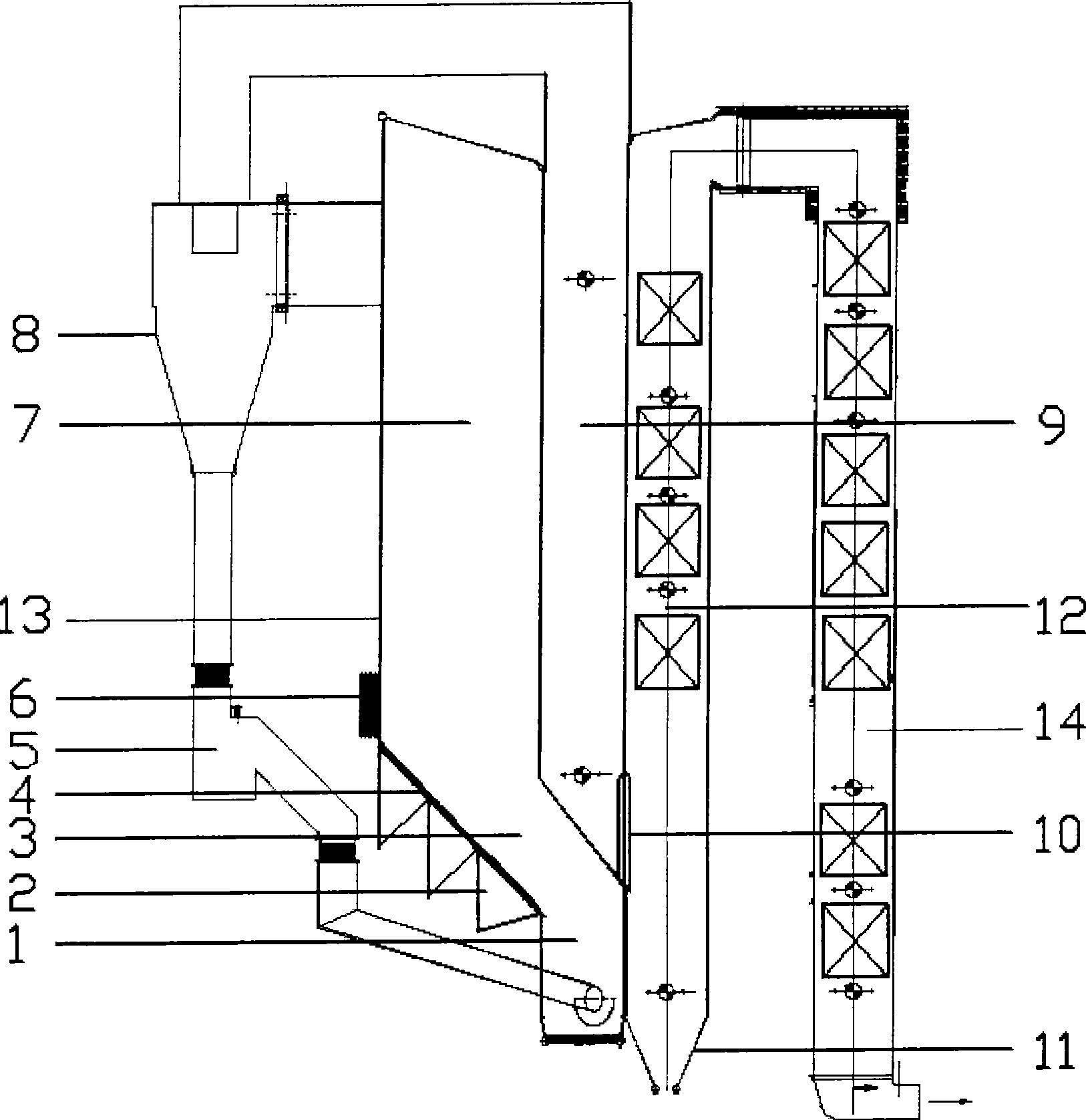 Turbulent and boiling combined-circulation fluidized bed refuse incinerator