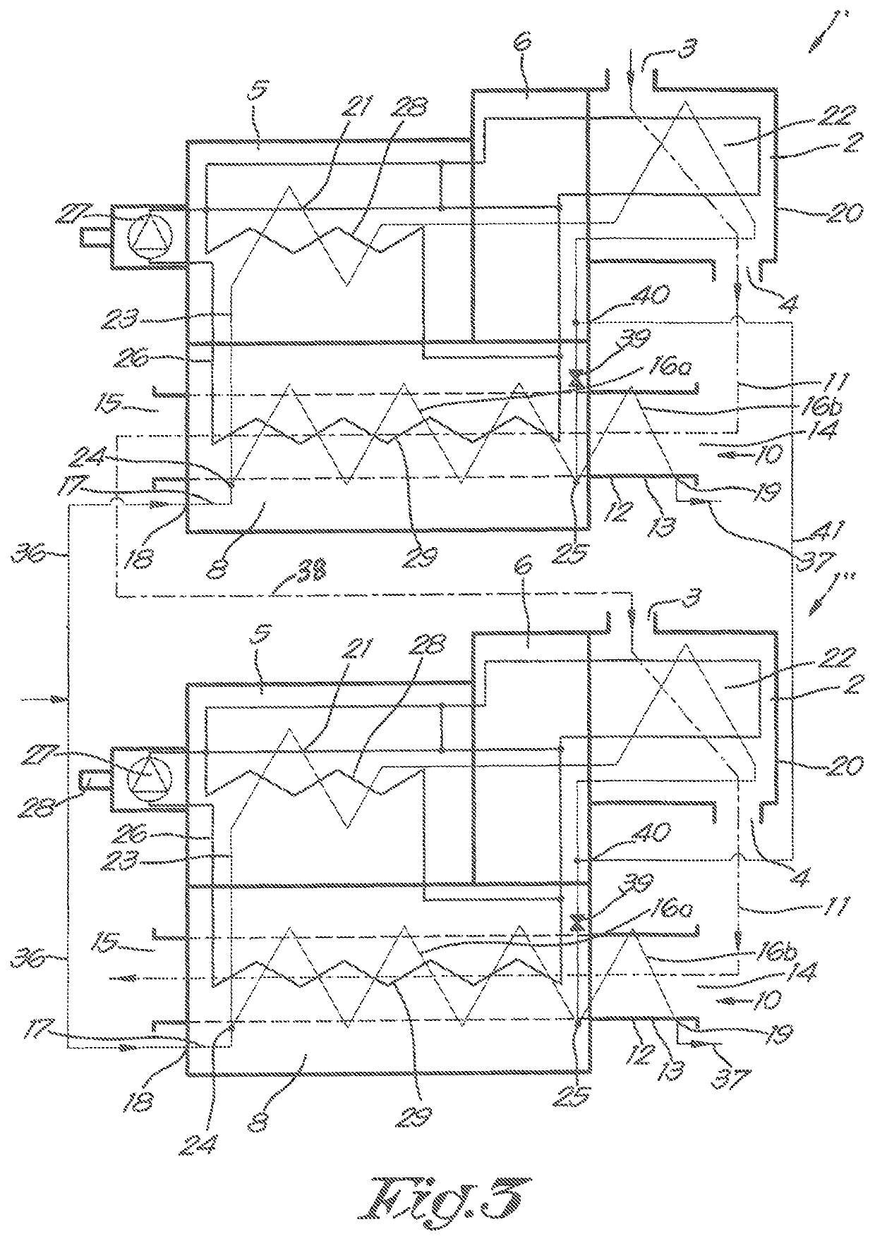 Compressor module for compressing gas and compressor equipped therewith