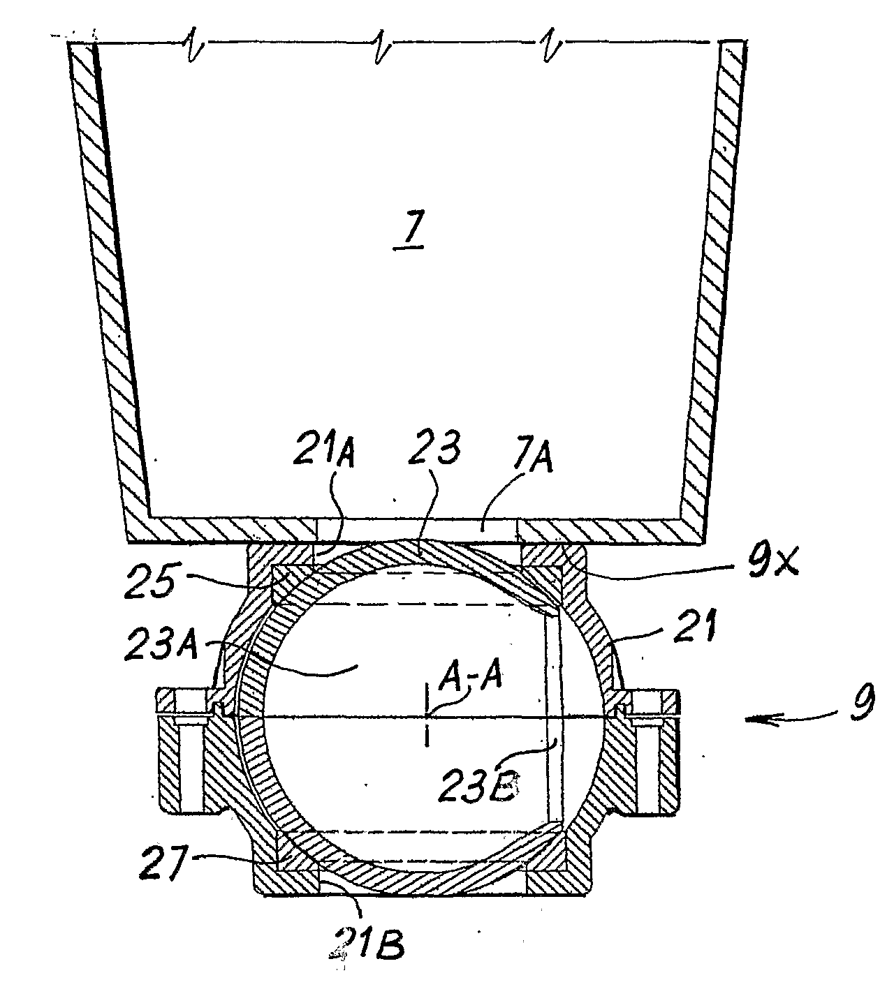 Device for separating different enclosed spaces and for dosing a food product and machine incorporating said device