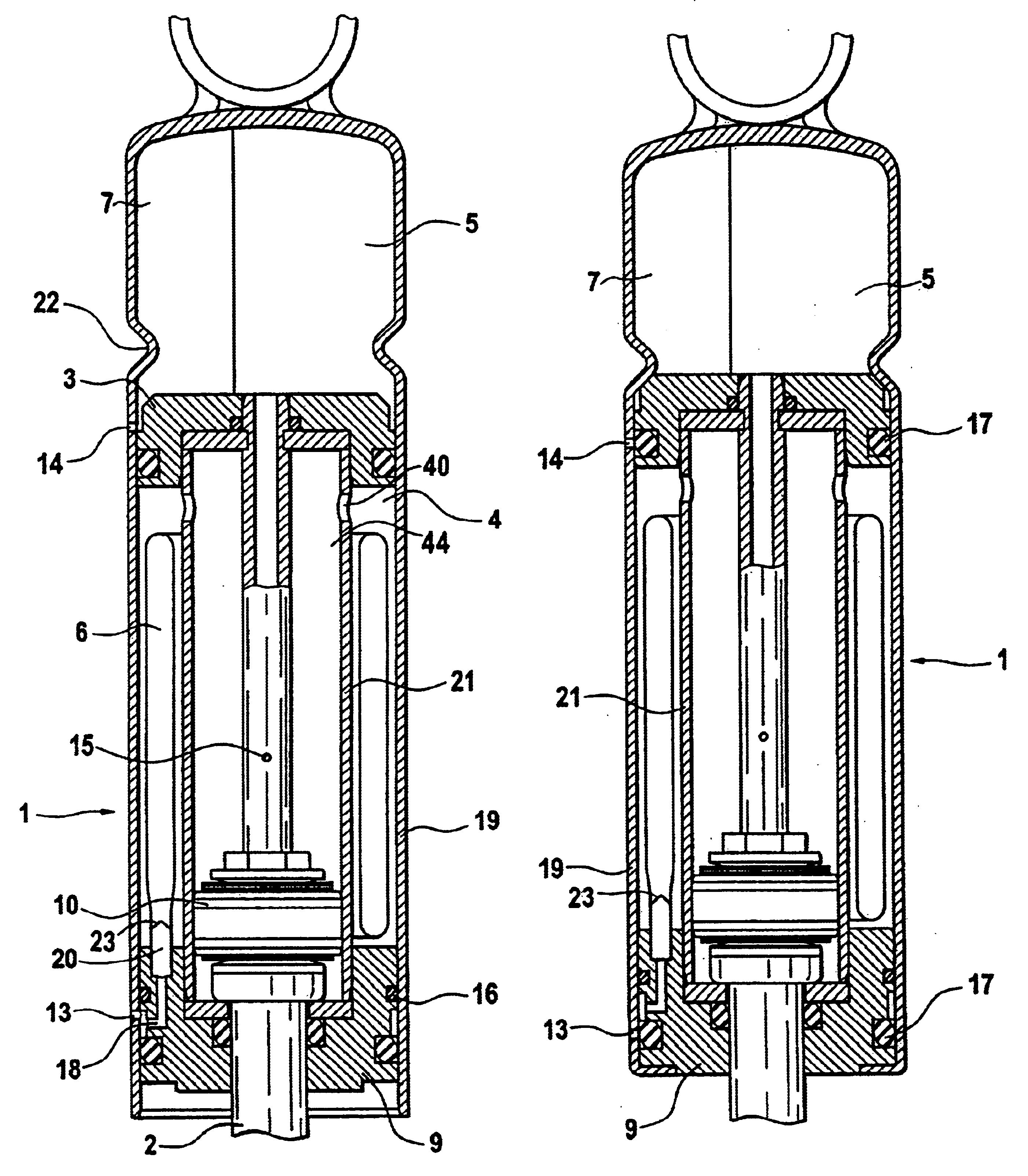 Self-pumping hydropneumatic suspension strut with internal ride-height control