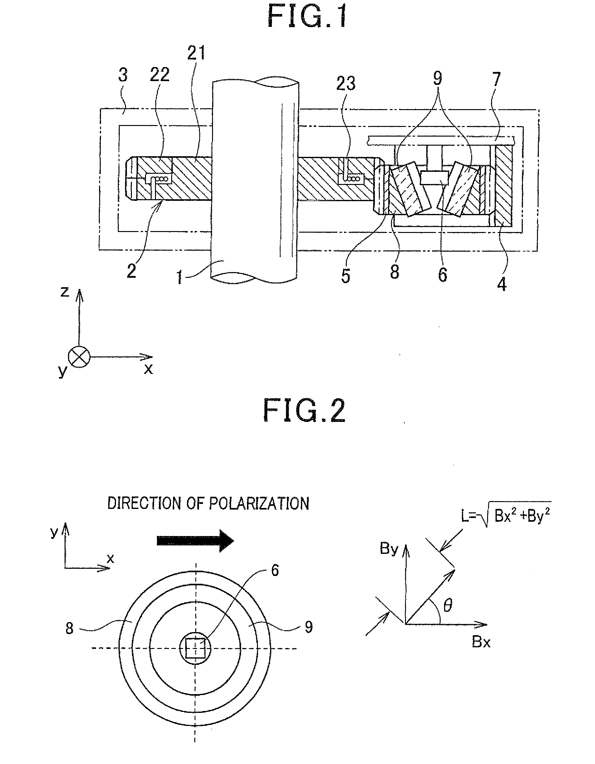 Rotation angle sensor and scissors gear suitable therefor