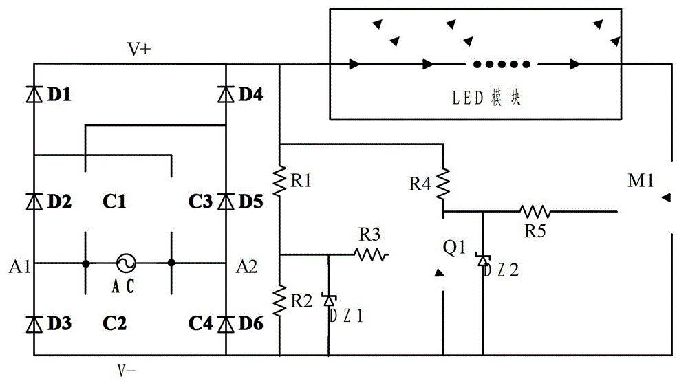 Alternating current rectifying circuit and alternating current rectifying method for driving light-emitting diode (LED) module