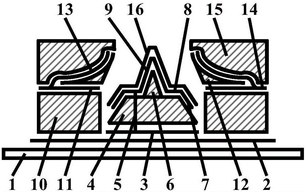 Light-emitting display with branched silver gate-controlled staggered multi-edge plane composite cathode structure