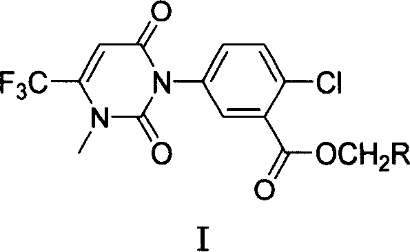 Compound of 1-pyrimidine ketone group-4-chlorine-5-benzoic ethers and preparation method thereof