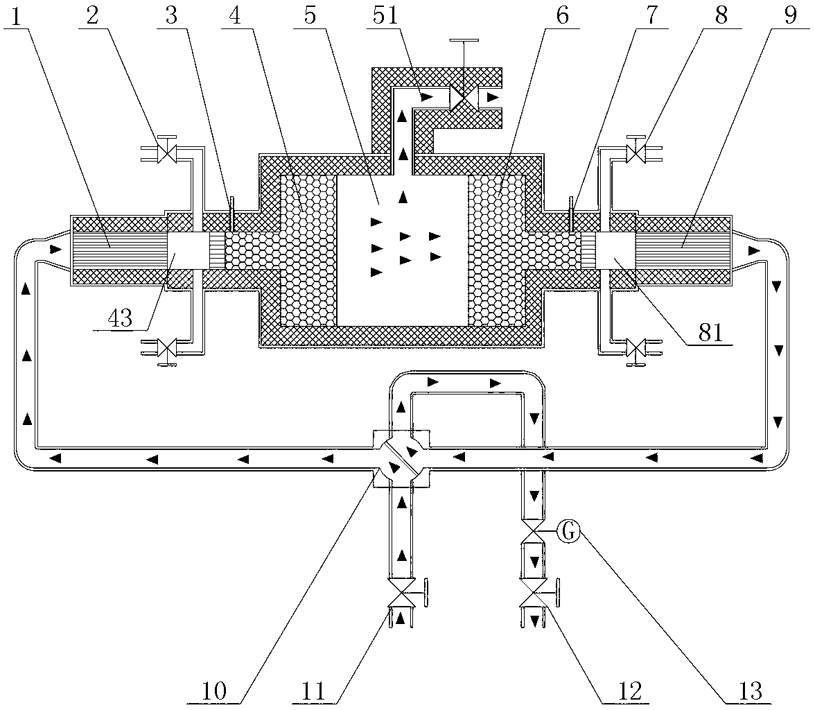 High-temperature gas generating device on basis of porous medium combustion and heat storage