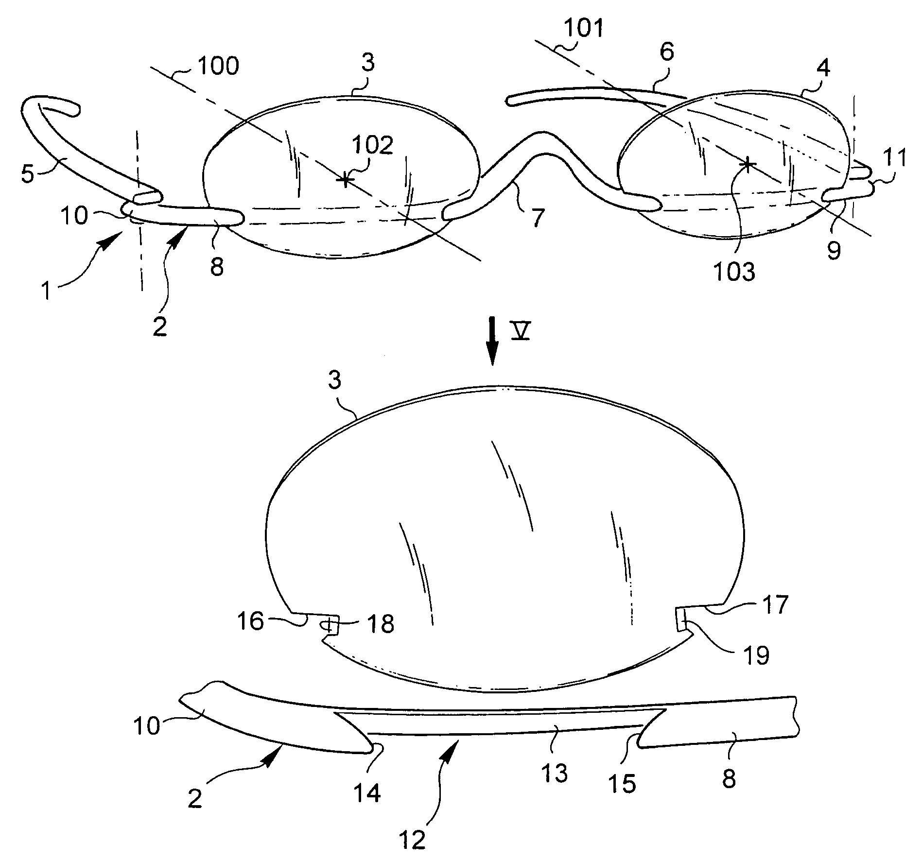 Clipped lens eyeglasses