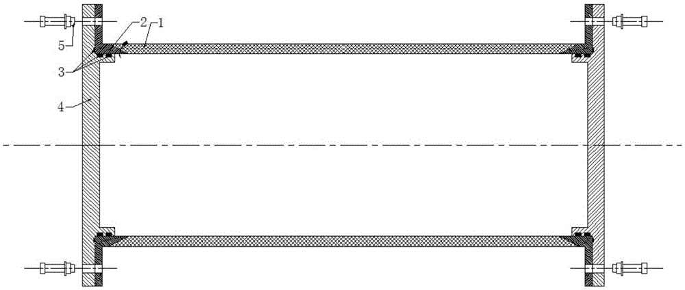 External pressure resistance composite material cylinder body and metal end socket co-curing connecting structure and manufacturing method thereof