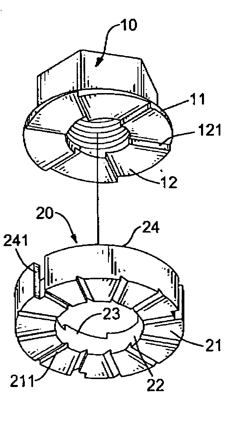 Combination of a nut and a washer