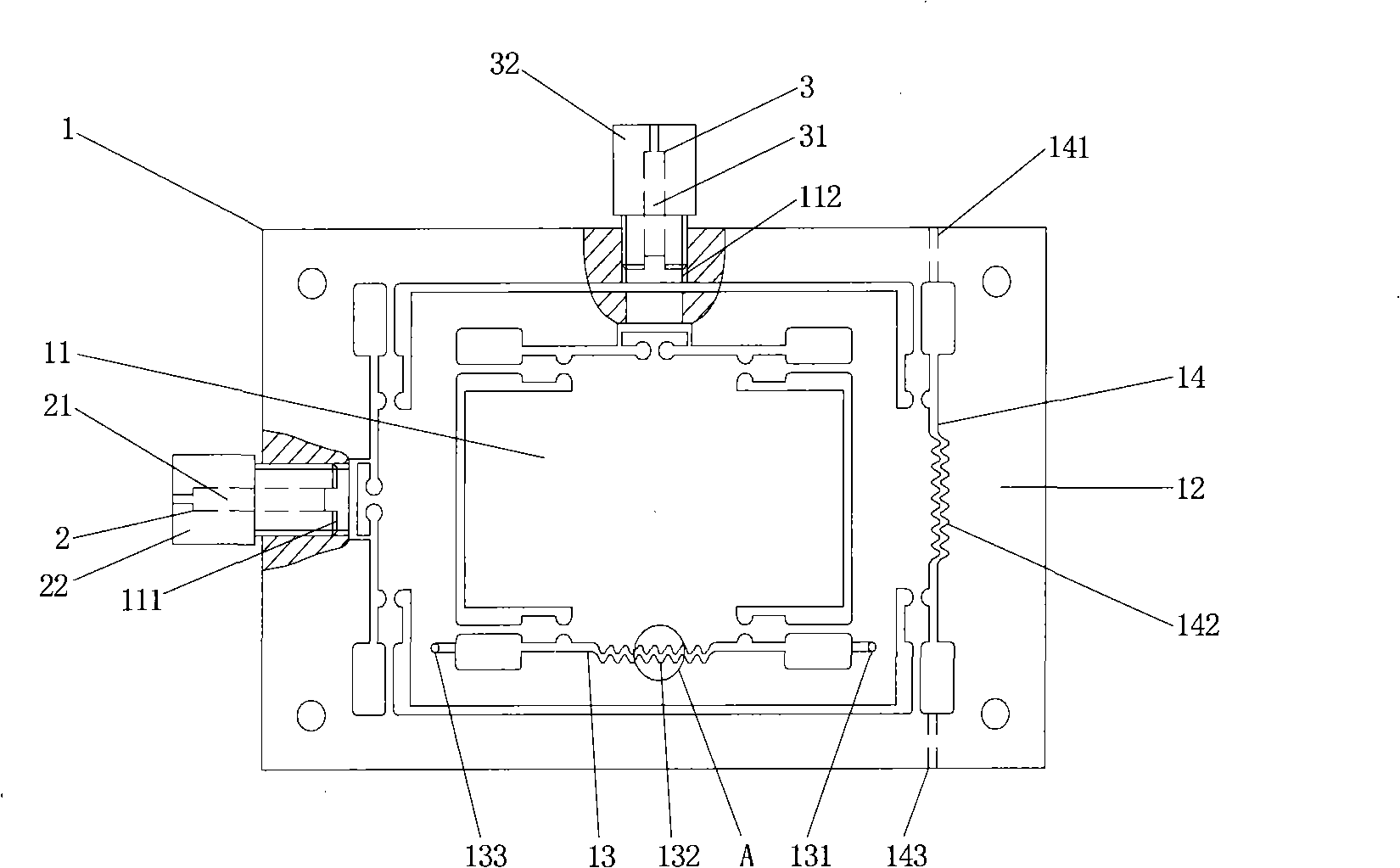 Two-dimension flexible hinge work bench of fiber optics displacement feedback closed-loop control